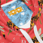 Unisex white recycled hoodie with all-over honeybee shores and Tarmin’s Heart print by Daemon Luxury, featuring a hood and casual fit.