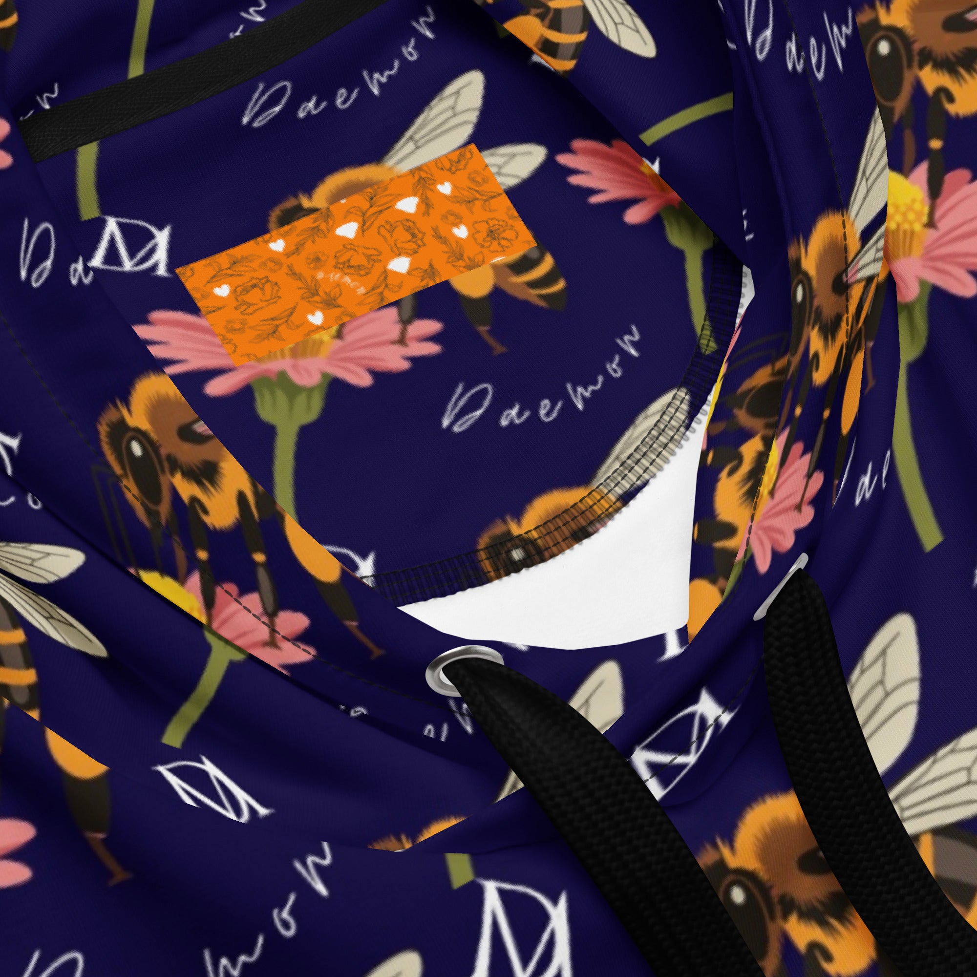 Daemon Luxury Honeybee Shores Gardena Oceanic unisex hoodie with all-over ocean-themed print on recycled white fabric.
