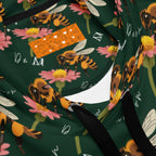 Recycled white unisex hoodie with Honeybee Shores Gardena Dim all-over print by Daemon Luxury, featuring a hood and front pockets.
