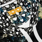 Unisex white hoodie with stitched frames design from Daemon Luxury's Panther Canyon collection, featuring all-over recycled print.