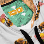 Recycled white Daemon Luxury Honeybee Shores ribbed hoodie with all-over dusk print, unisex casual sweatshirt with hood.