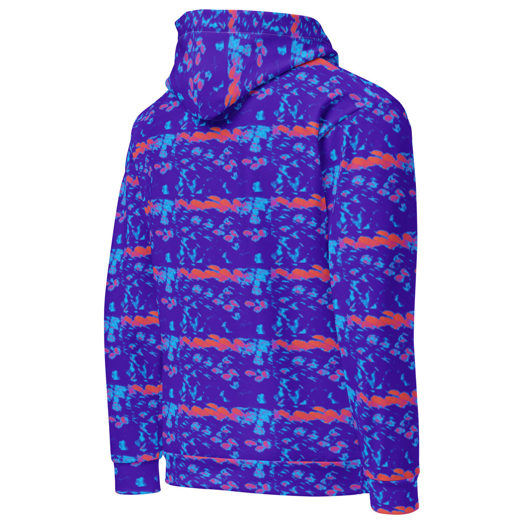 Recycled unisex Daemon Serpentine Columbiana Therma hoodie with all-over white print, featuring a hood and back design.