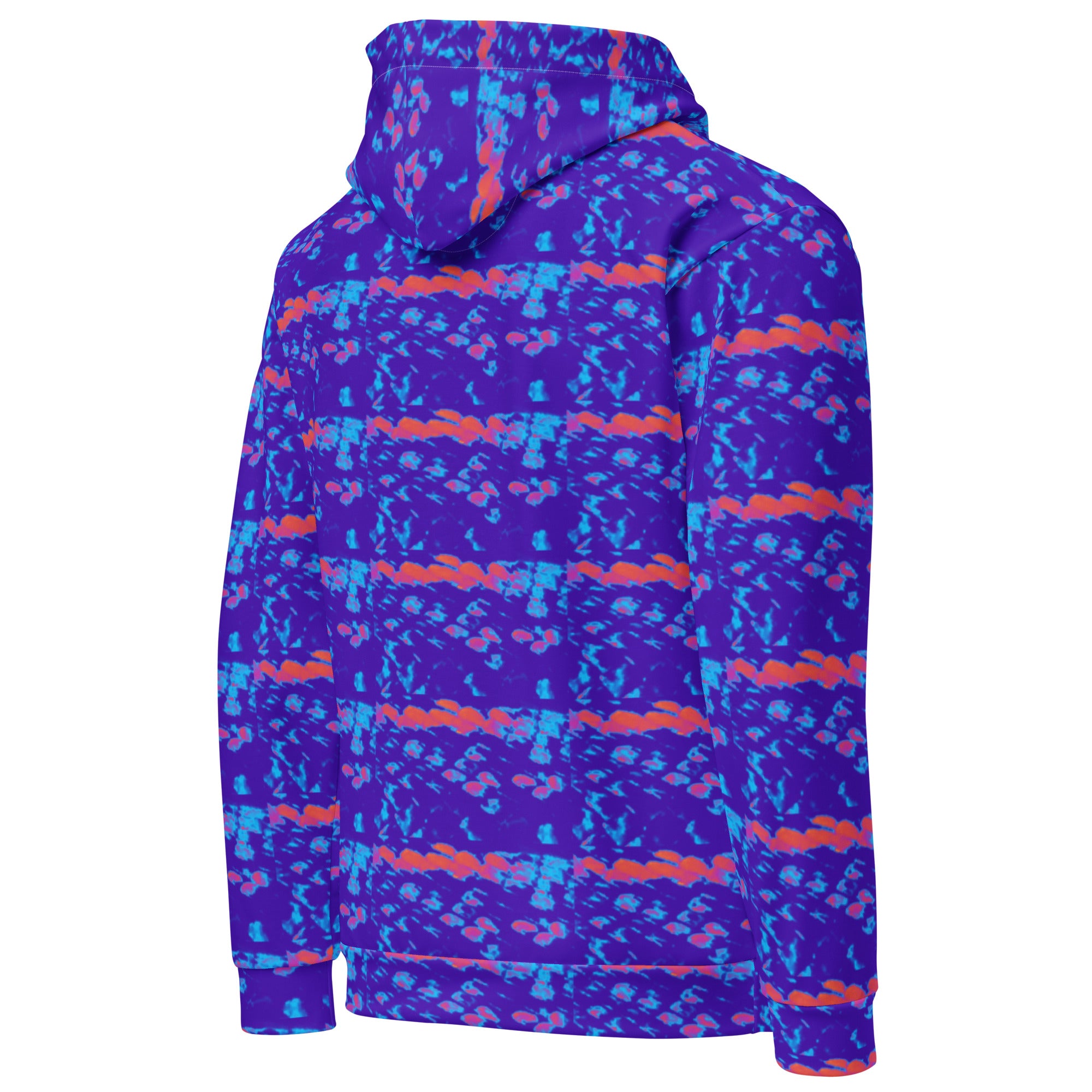 Recycled unisex Daemon Serpentine Columbiana Therma hoodie with all-over white print, featuring a hood and back design.
