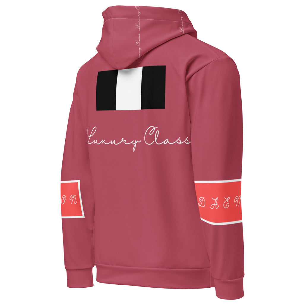 Unisex white hoodie with all-over print of rich ruby stones design by Daemon, featuring a hood and casual fit.
