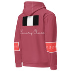 Unisex white hoodie with all-over print of rich ruby stones design by Daemon, featuring a hood and casual fit.