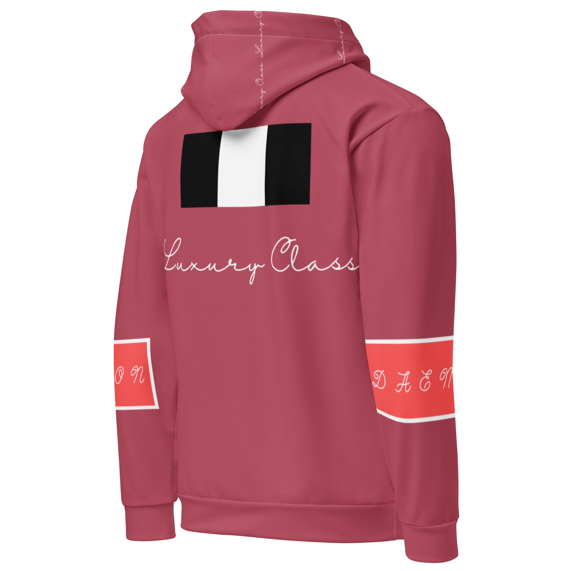 Unisex white hoodie with all-over print of rich ruby stones design by Daemon, featuring a hood and casual fit.