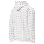 Recycled white unisex hooded sweatshirt with all-over frosted diamond print by Daemon, showing the right back view.