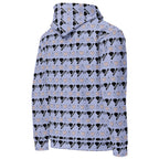 Daemon Gloomy Runners Lavished Valentino unisex hoodie with all-over white recycled print, showing the back design.