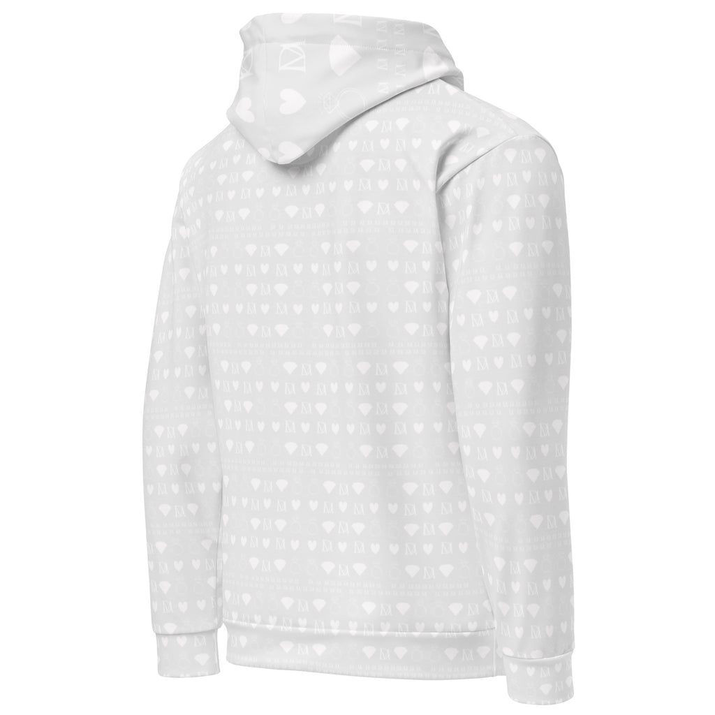 Unisex white hoodie with all-over frosted diamonds Artica print by Daemon, featuring a hood and casual fit.