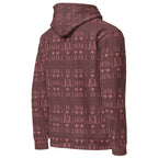 Daemon Dim Horizon unisex recycled hoodie with all-over white print, featuring a hood and relaxed fit.