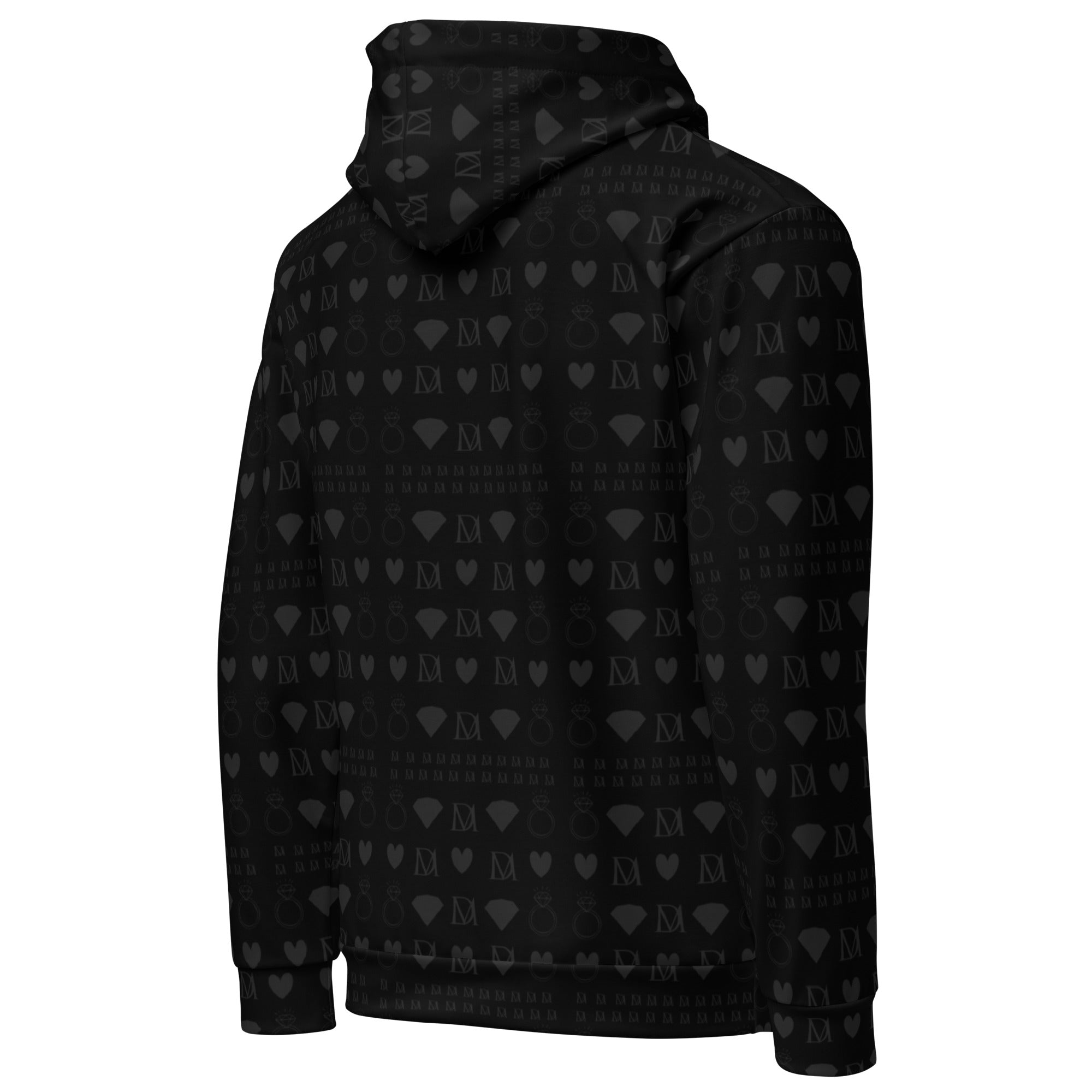 Recycled white unisex hoodie by Daemon with all-over-print Frosted Diamonds (Platinum Dim) design on the back.