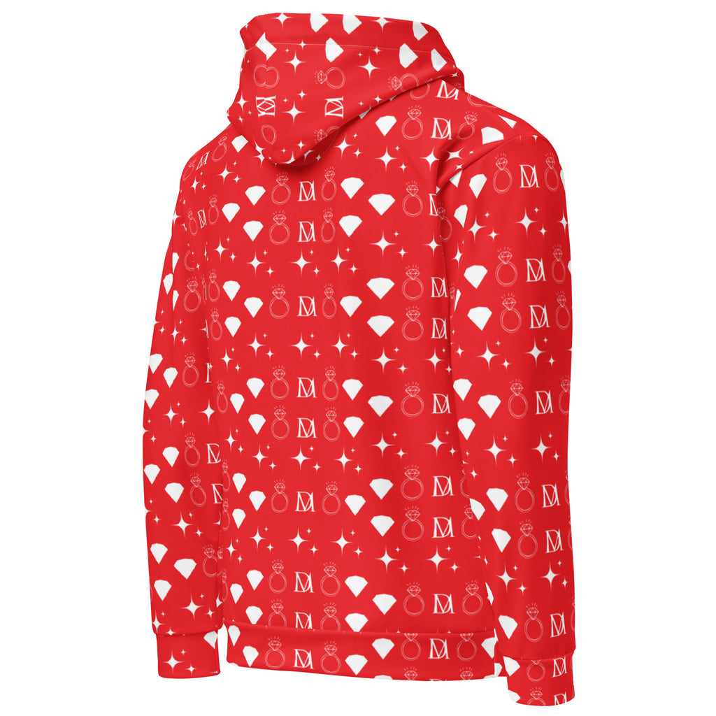 Daemon Frosted Diamonds Stardust unisex hoodie with all-over printed recycled fabric, white background, right-back view.