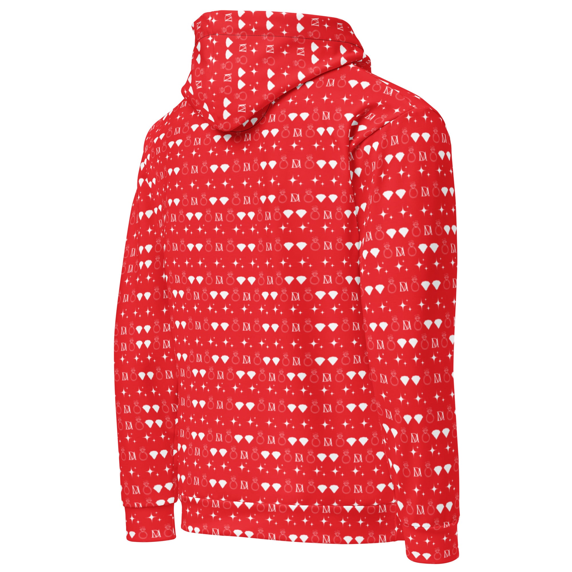 Daemon Frosted Diamonds VENUS unisex hoodie with all-over white recycled print, featuring a stylish diamond pattern from the back.