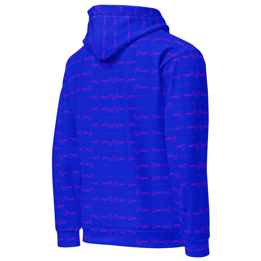White recycled unisex hoodie from Daemon Luxury's ELECTRICA Picasso Mirrors collection, with all-over abstract print on the back.