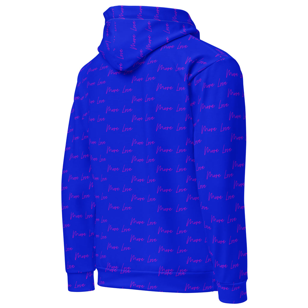 Unisex white recycled hoodie by Daemon Luxury with bold all-over print, featuring the signature move design on the back.