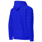 Unisex white recycled hoodie by Daemon Luxury with bold all-over print, featuring the signature move design on the back.