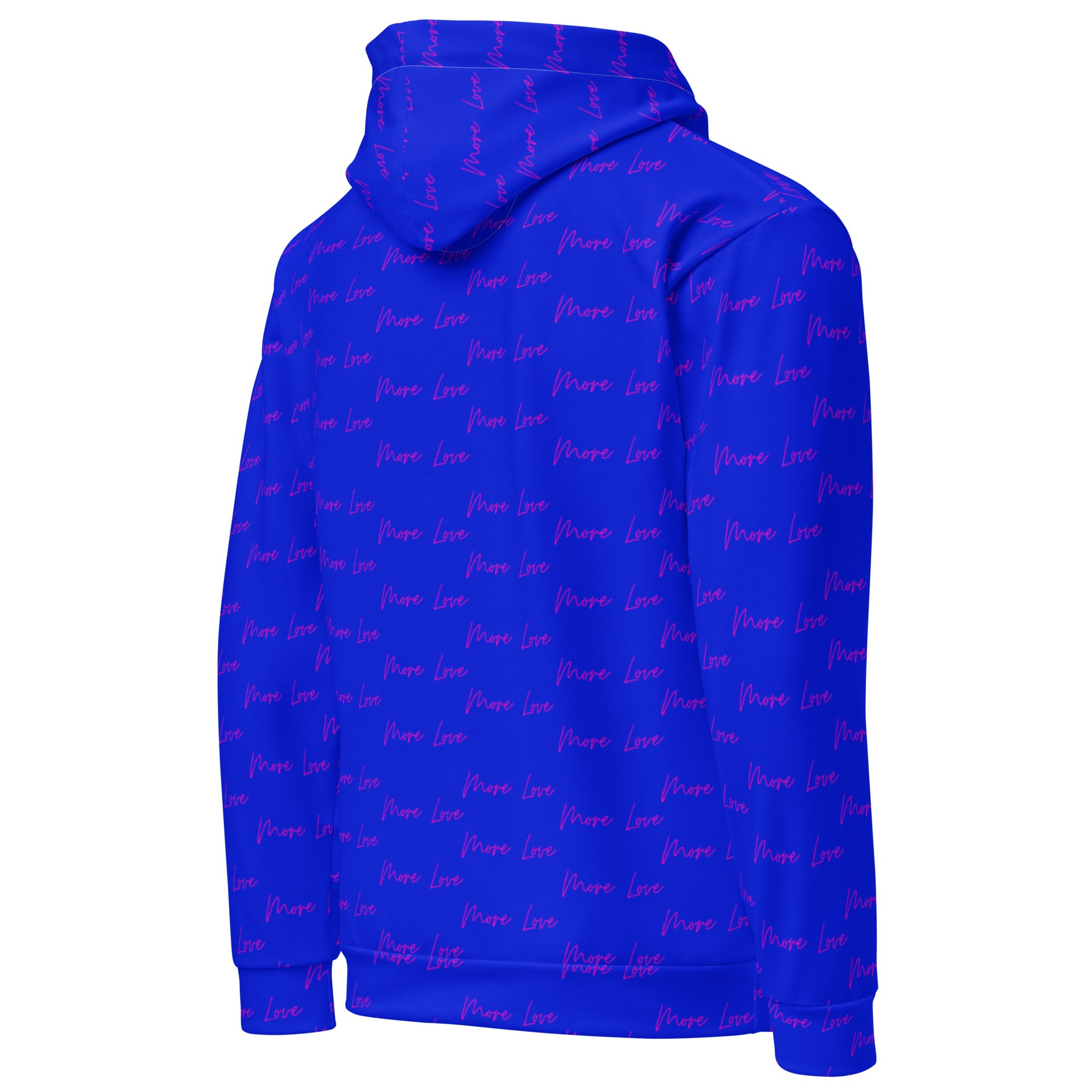 Unisex white recycled hoodie by Daemon Luxury with bold all-over print, featuring the signature move design on the back.