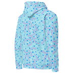 Recycled white unisex hoodie with all-over Picasso Mirrors Lakes print by Daemon Luxury, showing the back view.