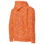 Daemon Luxury Picasso Mirros Rays Crush unisex recycled hoodie with all-over white print, featuring vibrant artistic design on the back.