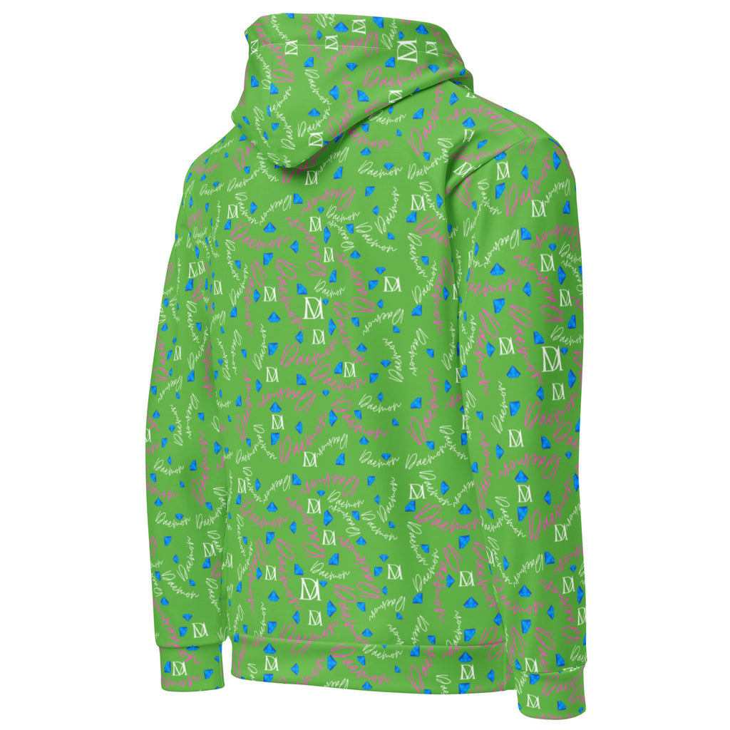 Daemon Luxury Picasso Mirros Gardena Kalifornia unisex hoodie with all-over recycled print, white fabric, view of the right back side