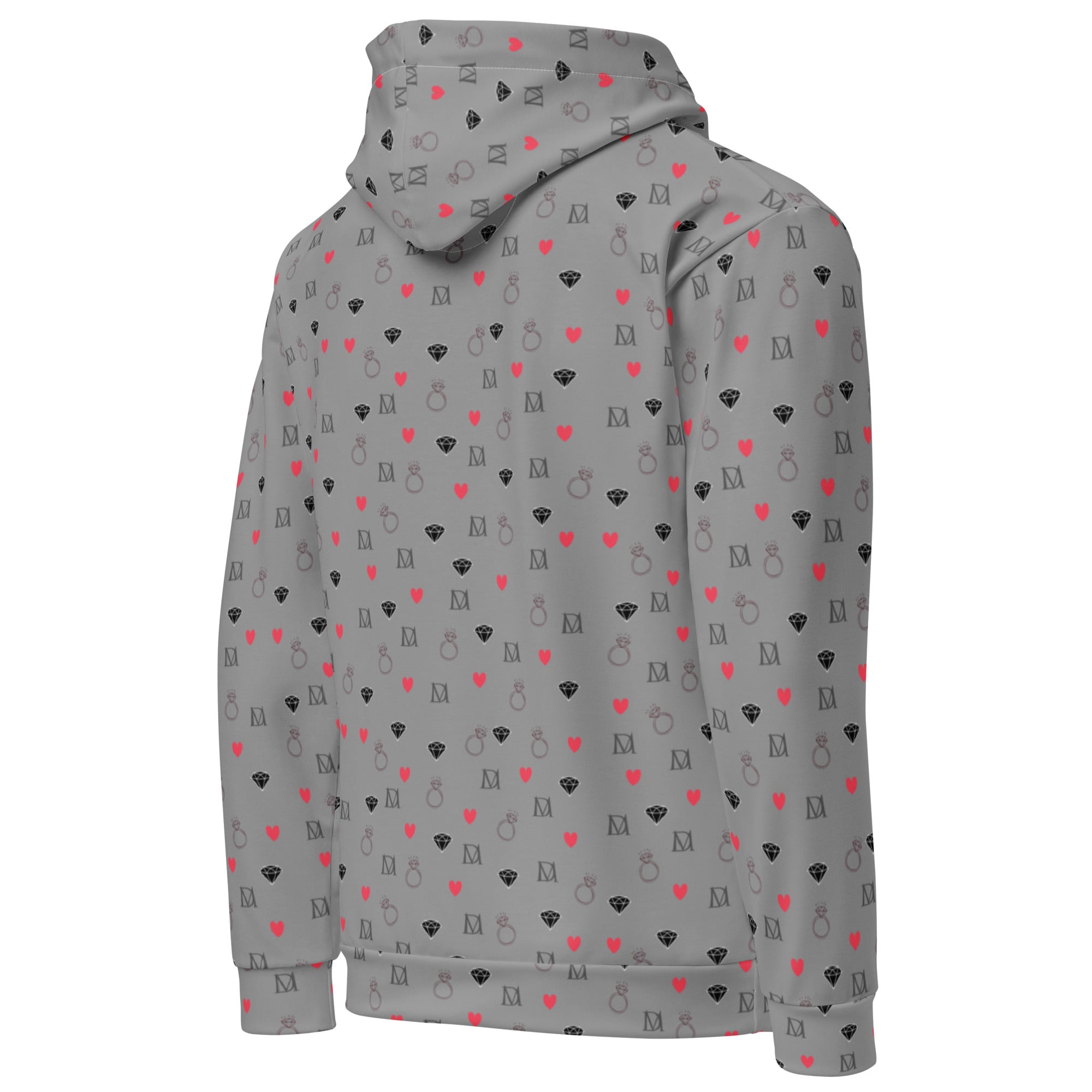 Daemon Luxury speckled diamonds all-over print recycled unisex hoodie in white, featuring subtle gloom design on the back.