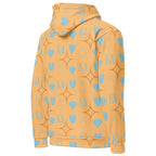 Daemon Luxury Honeyberry Lights hoodie with all-over print, recycled fabric, unisex white hoodie, back view