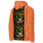 Recycled unisex hoodie featuring all-over serpentine Nicaragua print in white, with a hood and relaxed fit by Daemon Luxury.