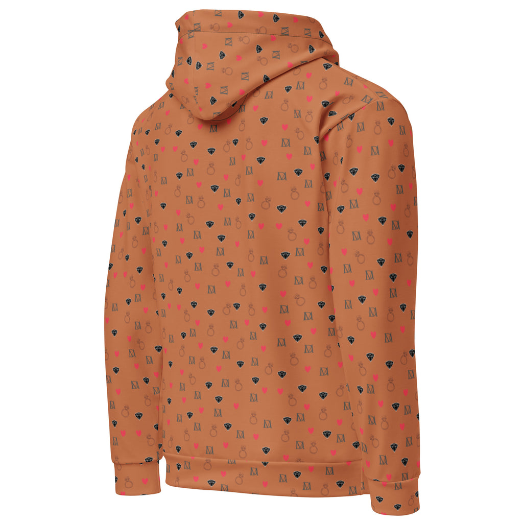 Recycled white unisex hoodie featuring speckled diamond pattern from Daemon Luxury's Tarmin Dim collection, showing the back design.