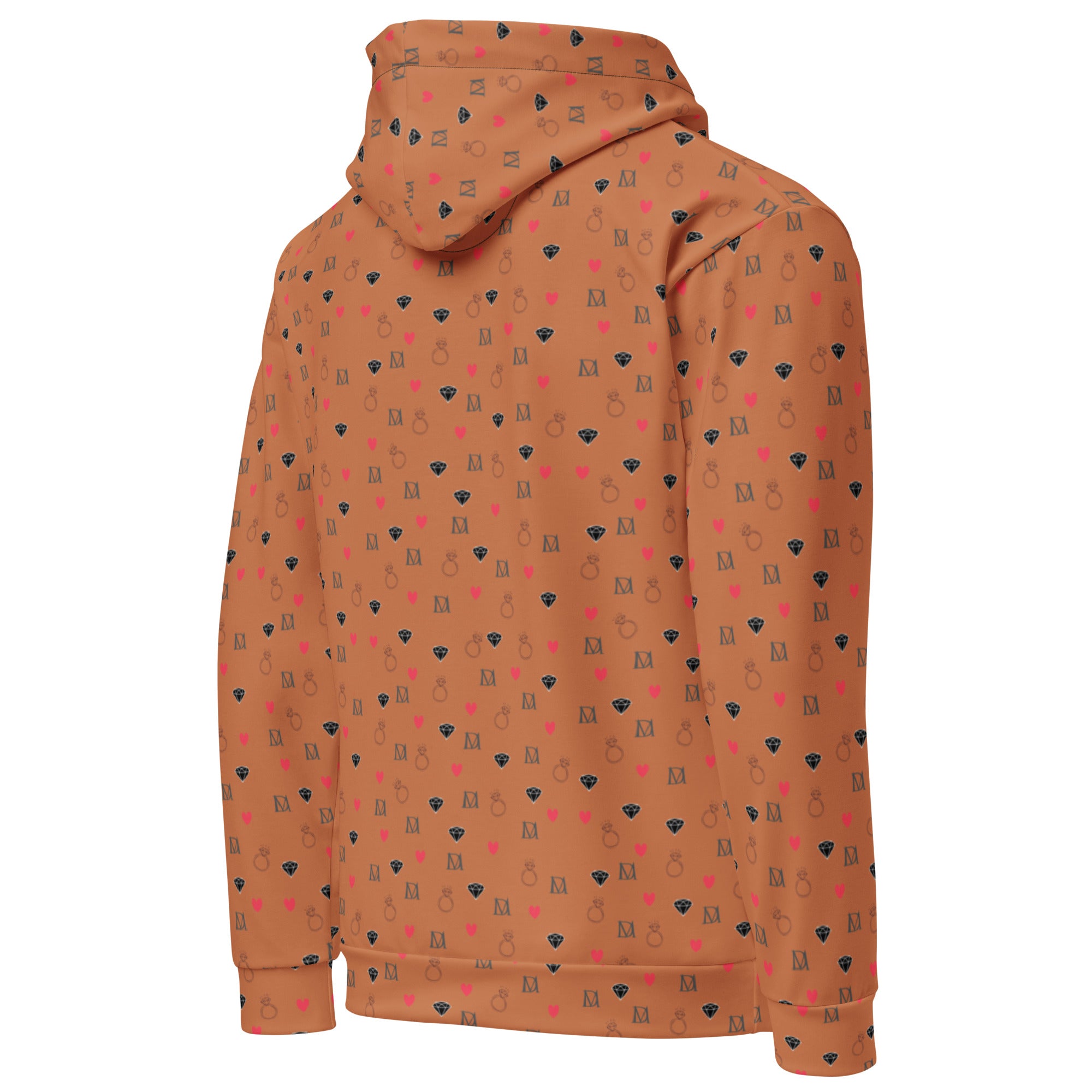 Recycled white unisex hoodie featuring speckled diamond pattern from Daemon Luxury's Tarmin Dim collection, showing the back design.