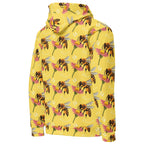 All-over print white Daemon Luxury Honeybee Shores solo star unisex hoodie with recycled fabric, showing the right back view