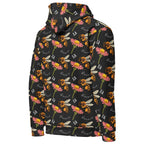 Daemon Luxury Honeybee Shores Gardena Nero unisex recycled hoodie with all-over print, white background, right back view