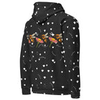 Daemon Luxury Florette Rebirth Honeybee Bliss unisex hoodie with all-over print, recycled fabric, white color, right back view.