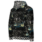 Unisex white hoodie with stitched frames pattern from Daemon Luxury’s Panther Canyon collection, showing the back view.