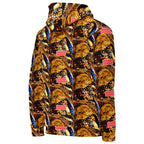 Daemon Luxury Serpentine Nicaragua .1 unisex hoodie with all-over recycled print, white color, front and back view.