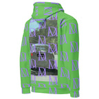 Unisex Summer Breeze .1 Lilac Lux Felpa hoodie with all-over recycled print, white background, right-back view, Daemon Luxury branding