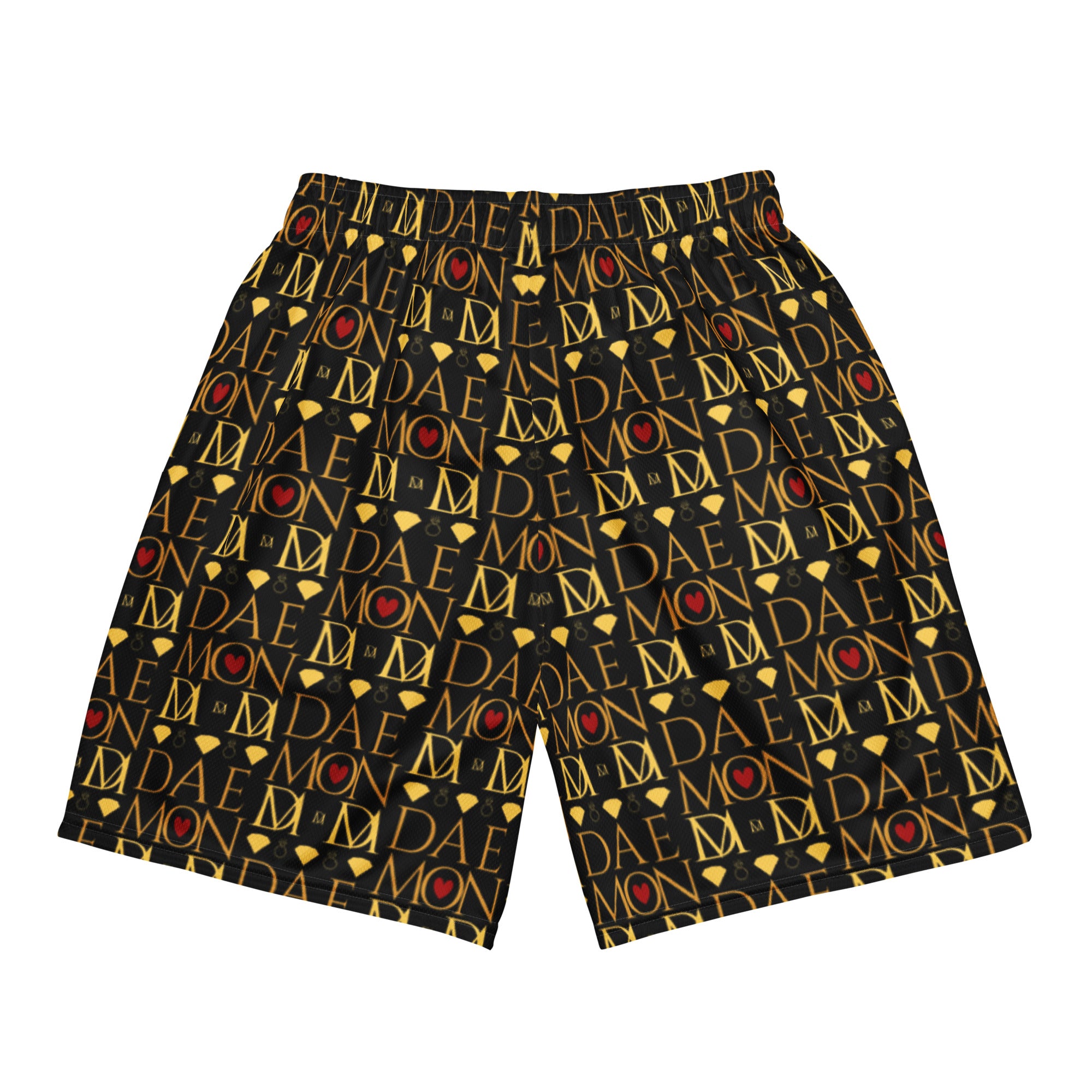 Daemon Luxury Sun Glow California Pantolocini all-over recycled mesh shorts in white, showcasing a vibrant, colorful print on the back.