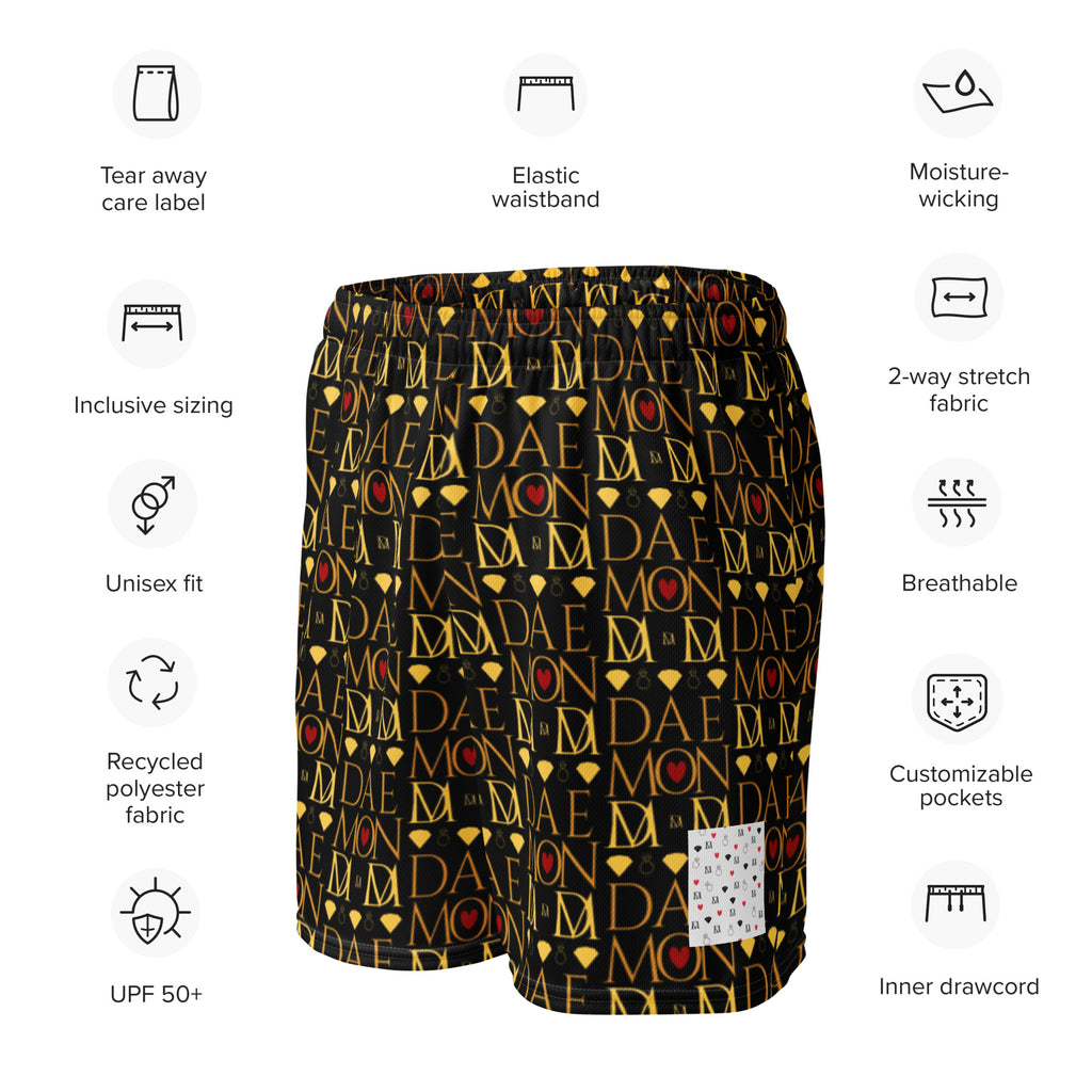 Daemon Luxury Sun Glow California Pantolocini all-over-print recycled unisex mesh shorts, white with vibrant design details.