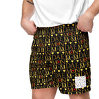 Daemon Luxury Sun Glow California Pantolocini unisex mesh shorts with all-over recycled print, white fabric, front view.