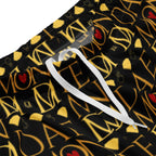 Recycled white unisex mesh shorts with Sun Glow California Pantolocini design by Daemon Luxury, featuring all-over colorful print.