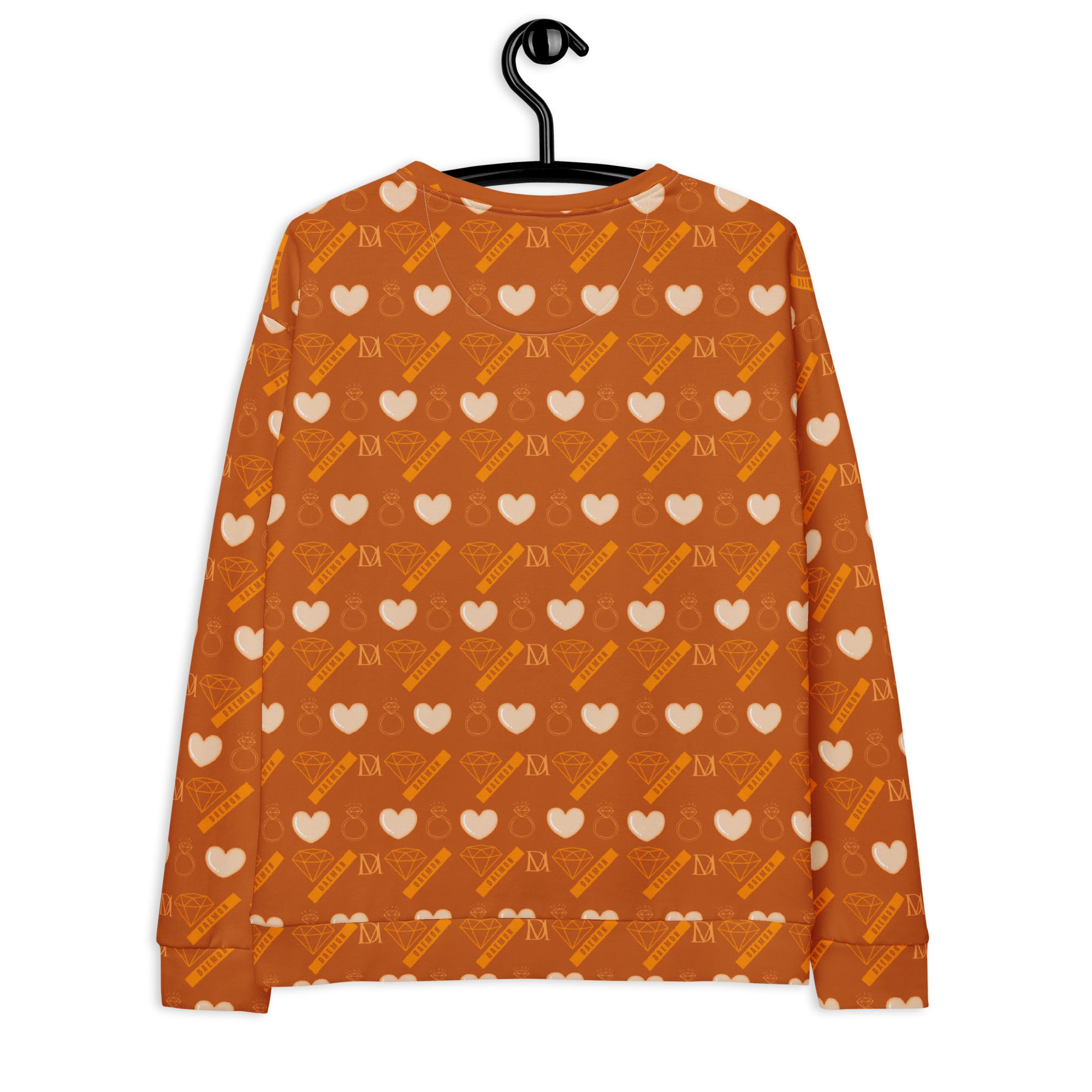 Daemon Gloomy Runner Honey unisex recycled sweatshirt featuring all-over print design on white fabric.