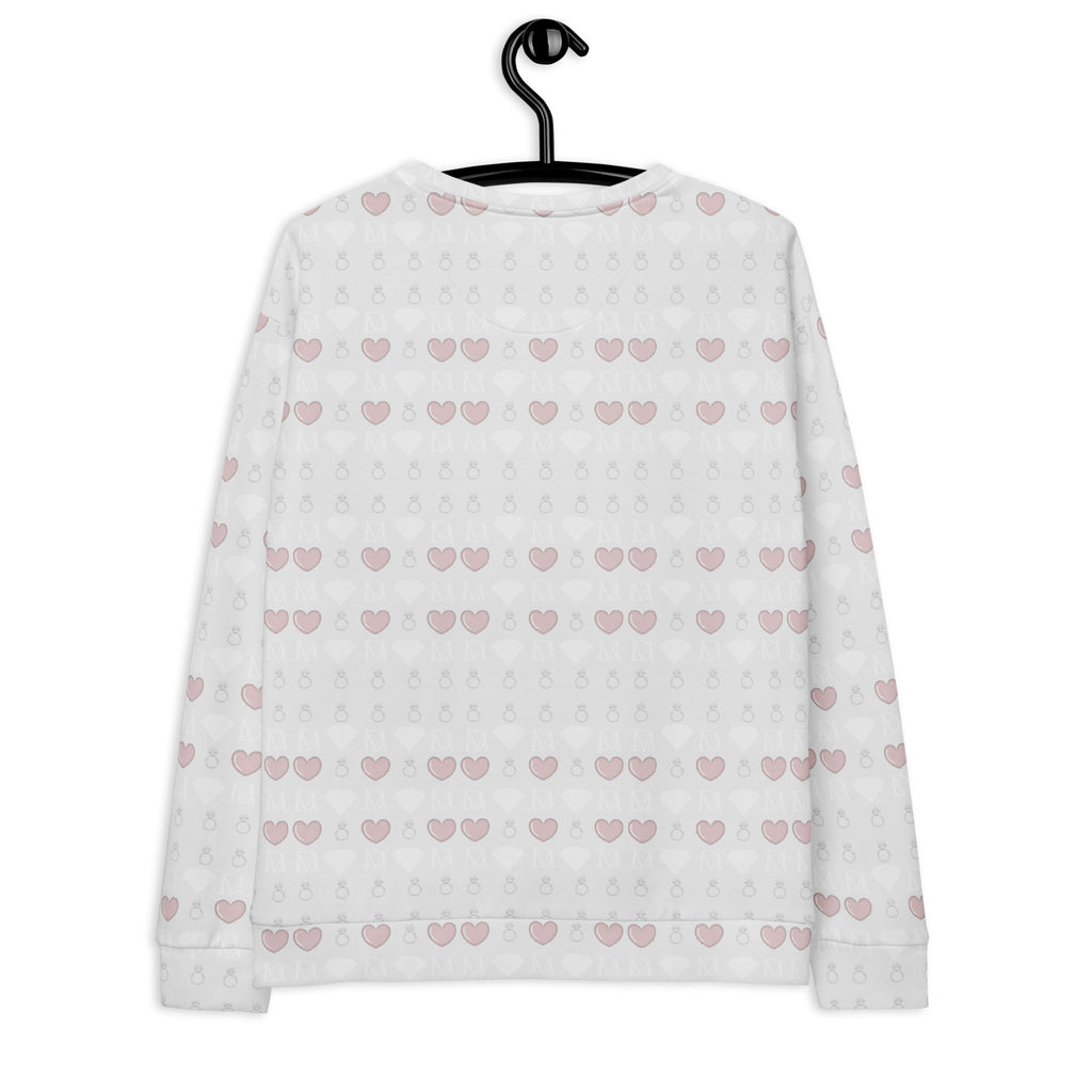 White Frosted Diamonds Blissful Replay Daemon unisex recycled sweatshirt with all-over print and cozy design.