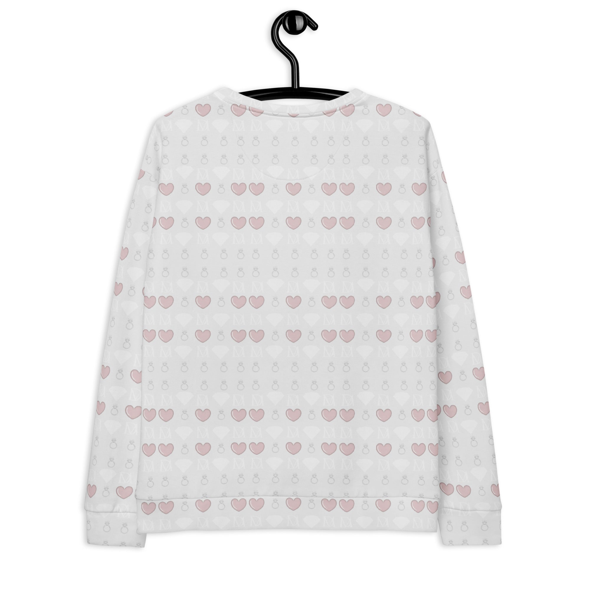 White Frosted Diamonds Blissful Replay Daemon unisex recycled sweatshirt with all-over print and cozy design.