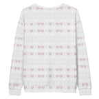 White unisex recycled sweatshirt featuring all-over-print Frosted Diamonds Blissful Replay design by Daemon.