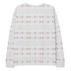 White recycled unisex sweatshirt with all-over-print of frosted diamonds and blissful replay design by Daemon.