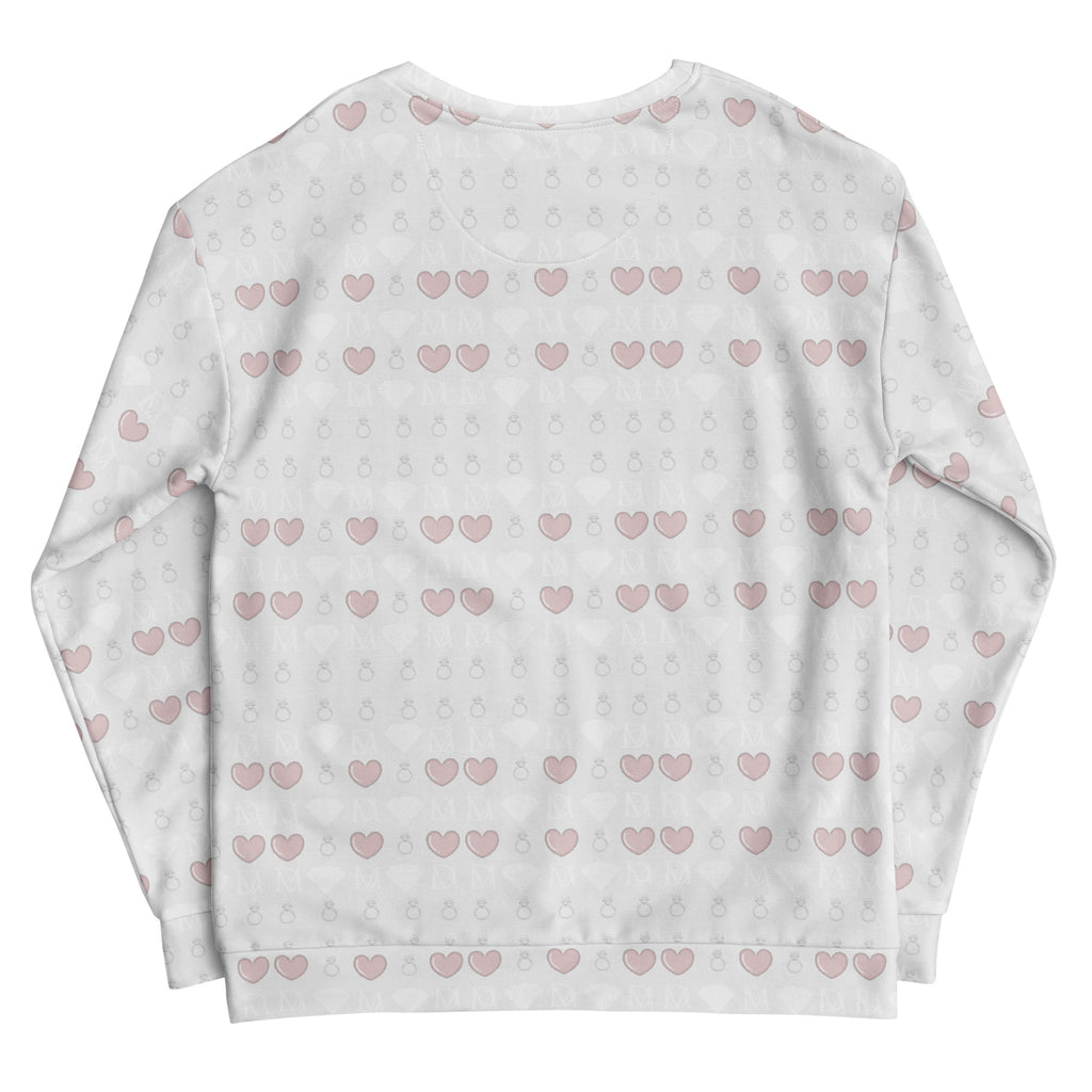 Daemon Frosted Diamonds Blissful Replay unisex recycled white sweatshirt with all-over diamond print, casual and eco-friendly design.