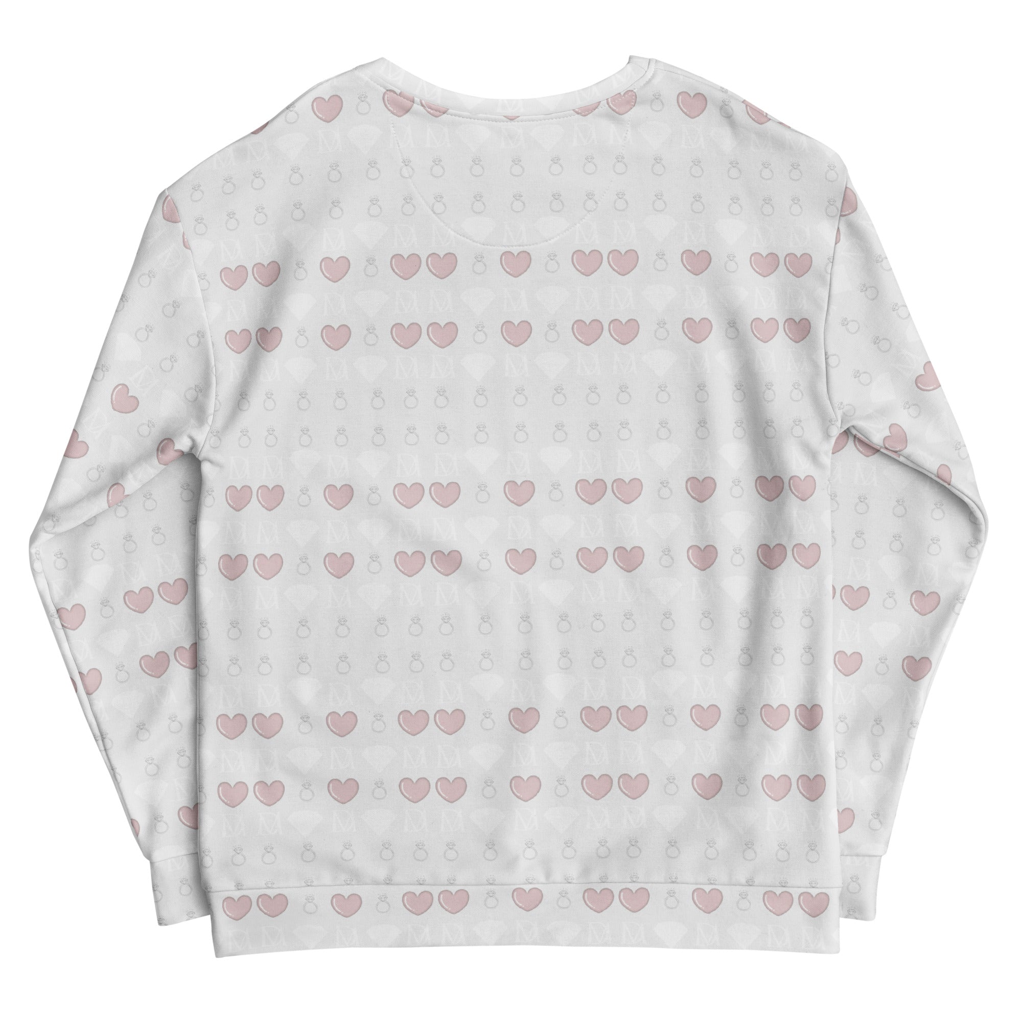 Daemon Frosted Diamonds Blissful Replay unisex recycled white sweatshirt with all-over diamond print, casual and eco-friendly design.