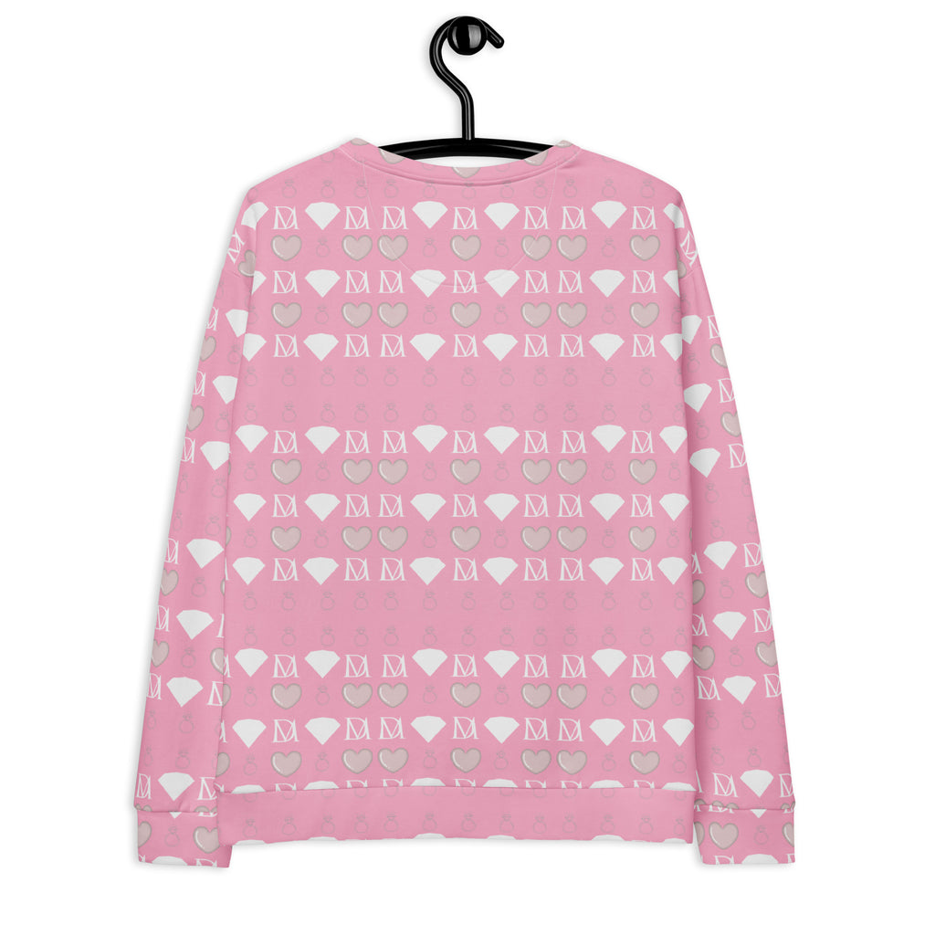 White Daemon Frosted Diamonds Cotton Candy Cinzel unisex sweatshirt with all-over recycled print on the back.