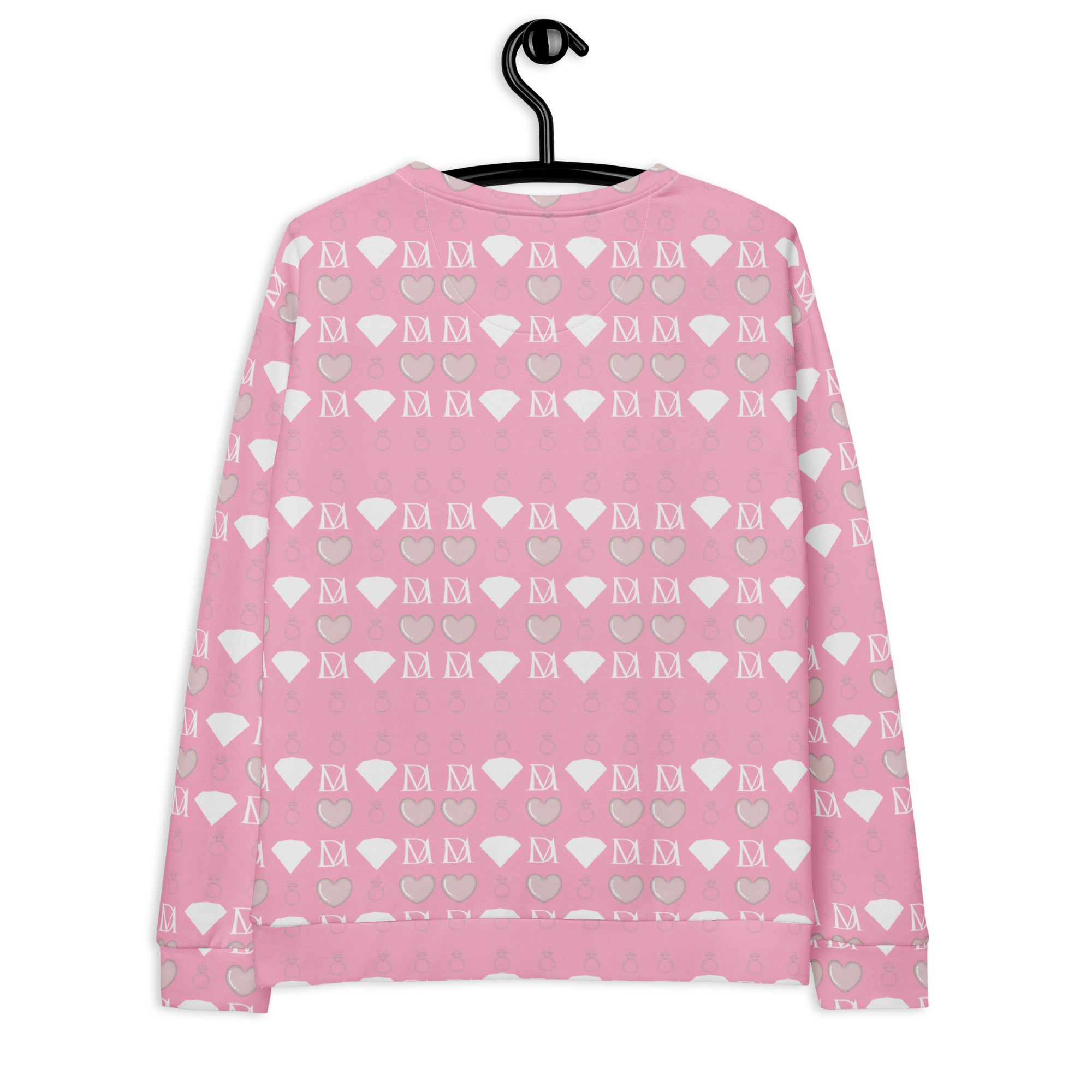 White Daemon Frosted Diamonds Cotton Candy Cinzel unisex sweatshirt with all-over recycled print on the back.