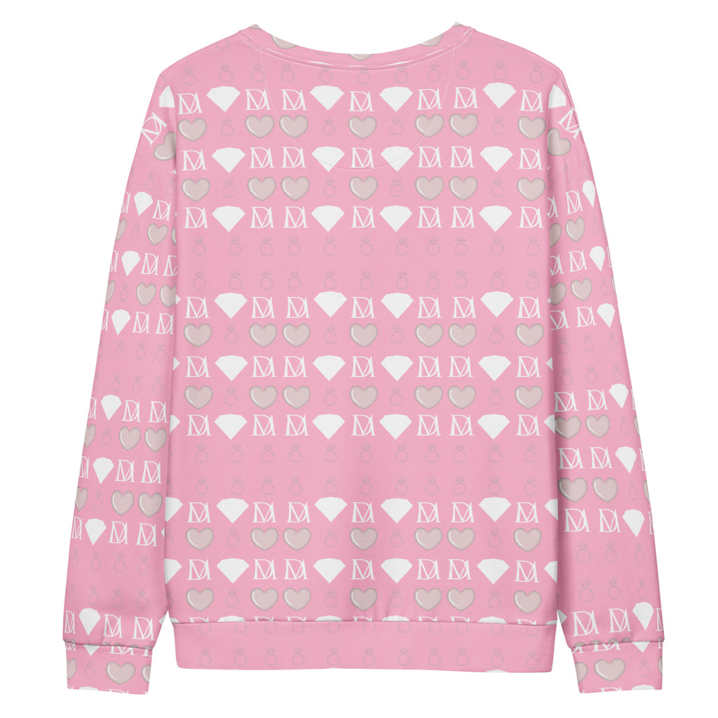 Recycled white unisex sweatshirt with all-over-print of frosted diamonds and cotton candy design by Daemon.