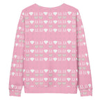 Recycled white unisex sweatshirt with all-over-print of frosted diamonds and cotton candy design by Daemon.